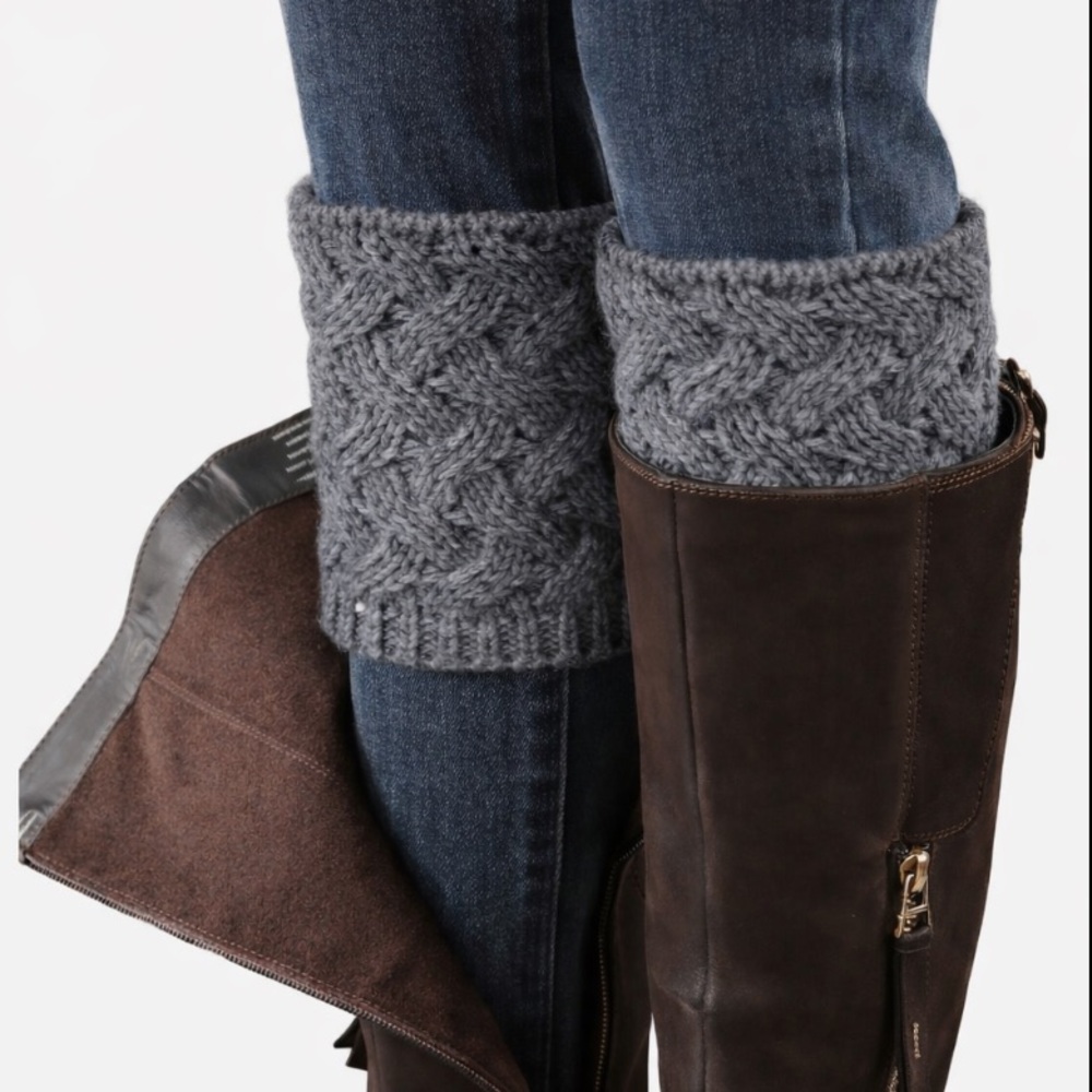 Faybox gray textured crochet knit boot topper leg warmers one size